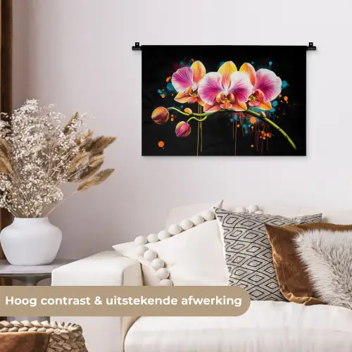 Orchidee - Graffiti - Kleurrijk - Bloemen - Abstract Wandkleed katoen klein -sfeer1