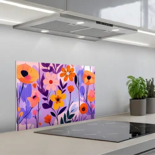 Bloemen - Kleurrijk - Bladeren keuken achterwand spatscherm klein -3d_schuin