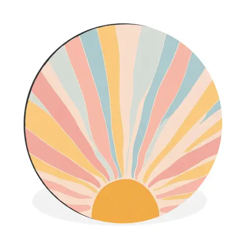Illustratie - Zon - Pastelkleuren Wandcirkel aluminium klein -3d