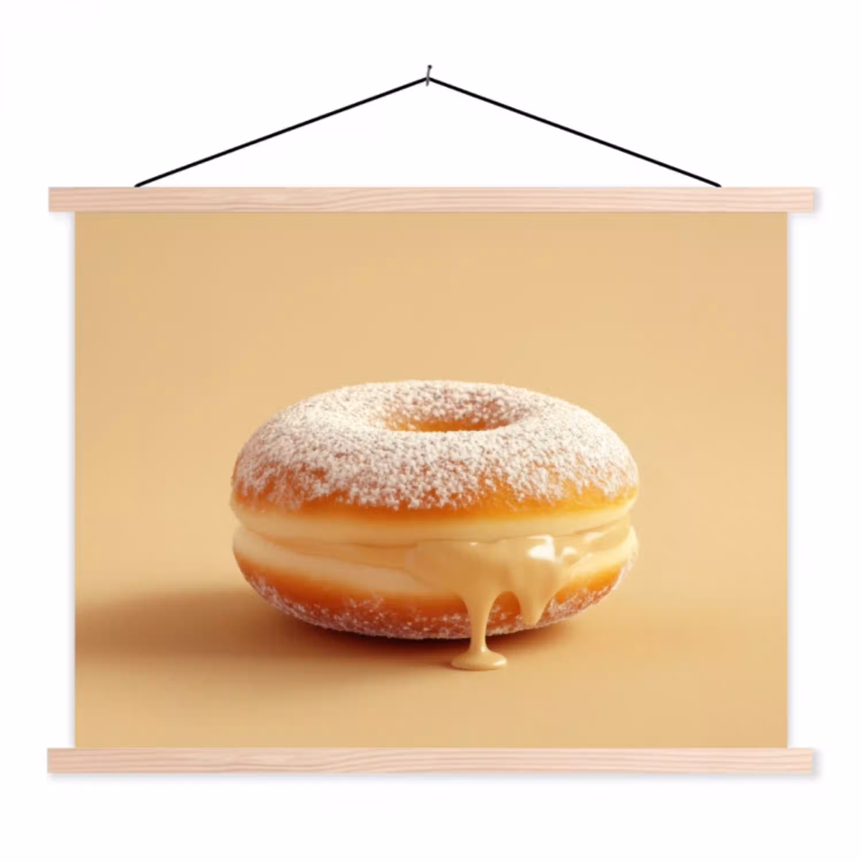 Donut - Romig - Poedersuiker - Beige textielposter latten blank klein -3d