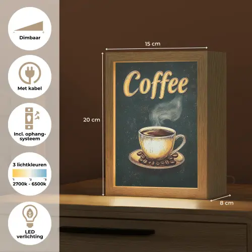 Koffie - Schotel - Koffiebonen - Retro Light Box met kabel (Tafellamp) klein -USP_NL