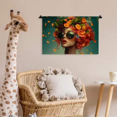 Vrouw - Sinaasappel - Bessen - Oranje Wandkleed katoen klein -wsfeer5_kind