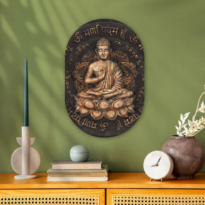 Boeddha - Mantra - Meditatie - Spiritueel - Koper Wandcirkel Ovaal Forex klein -sfeer2