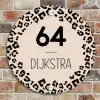 Beige luipaardprint - Modern Naambord Rond klein -sfeer2