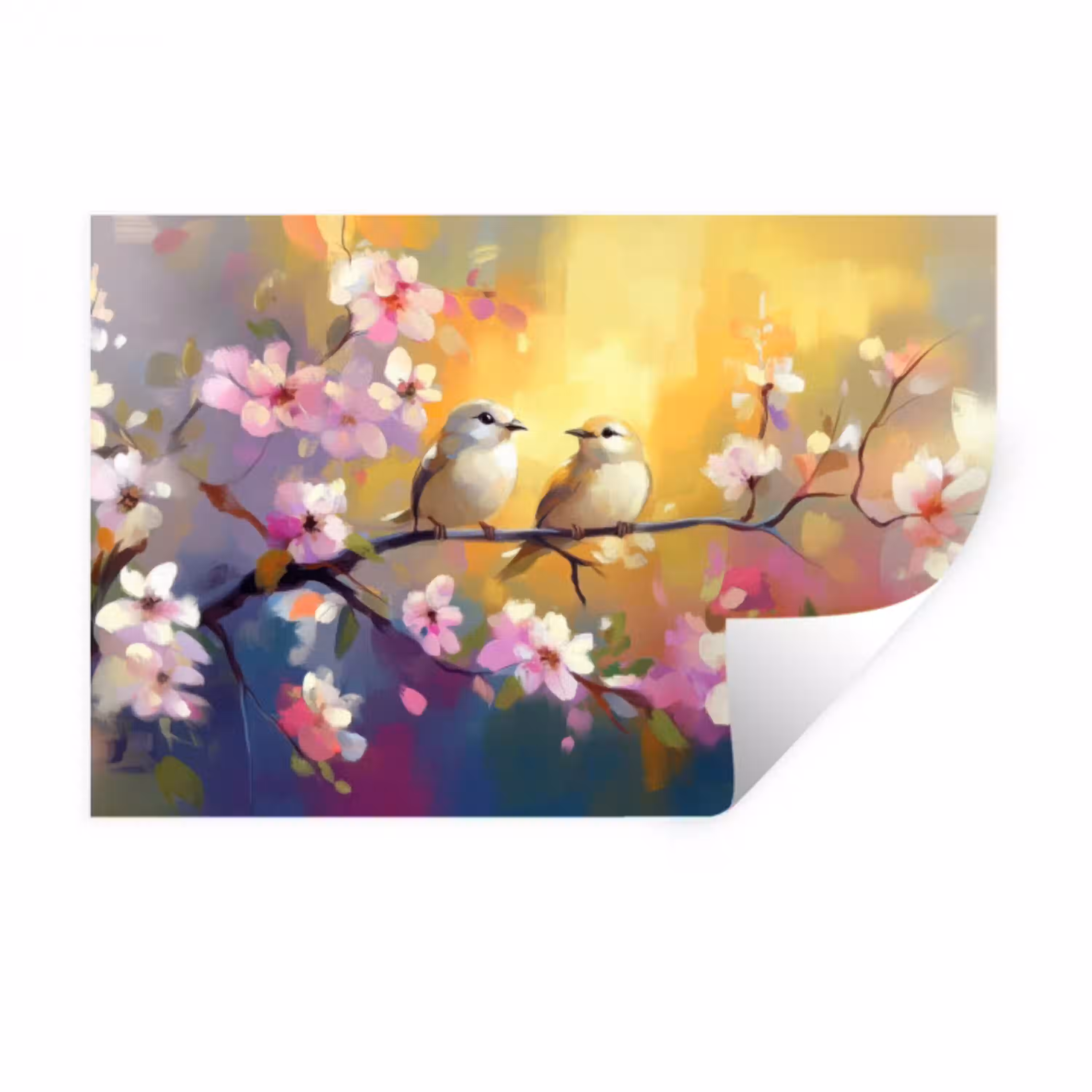 Vogels - Bloemen - Roze Muursticker klein -3d