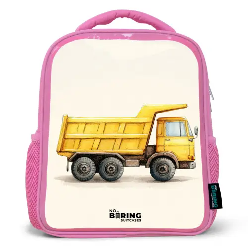 Kiepwagen - Getekend - Geel Kinderrugzak - Roze middel -3d