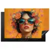 Vrouw - Bloemen - Aesthetic - Oranje Inductie beschermer vinyl 3mm klein -3d