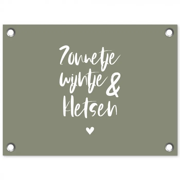 Zomer - Tekst - Zonnetje, wijntje & kletsen - Quotes tuinposter los doek klein -3d