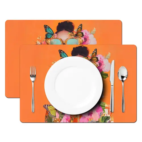 Vlinders - Vrouw - Zonnebril - Kleurrijk Placemat vinyl groot -zzsfeer2_Kitchenyeah-website