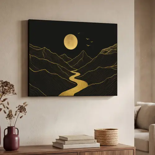 Rivier - Goud - Maan - Vogels Textielframe - compleet frame klein -sfeer3
