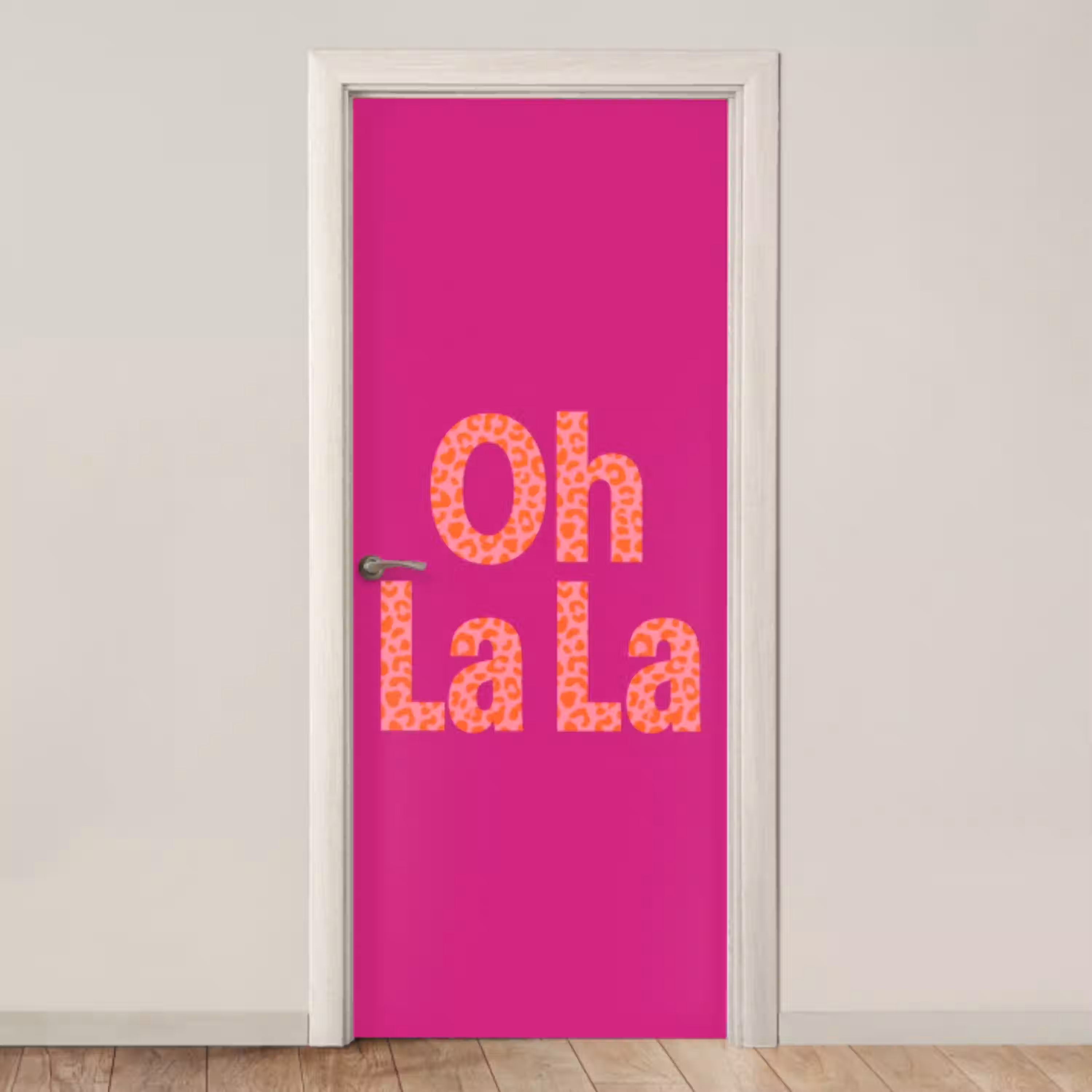 Oh la la - Luipaardprint - Roze deurposter klein -3d_beige