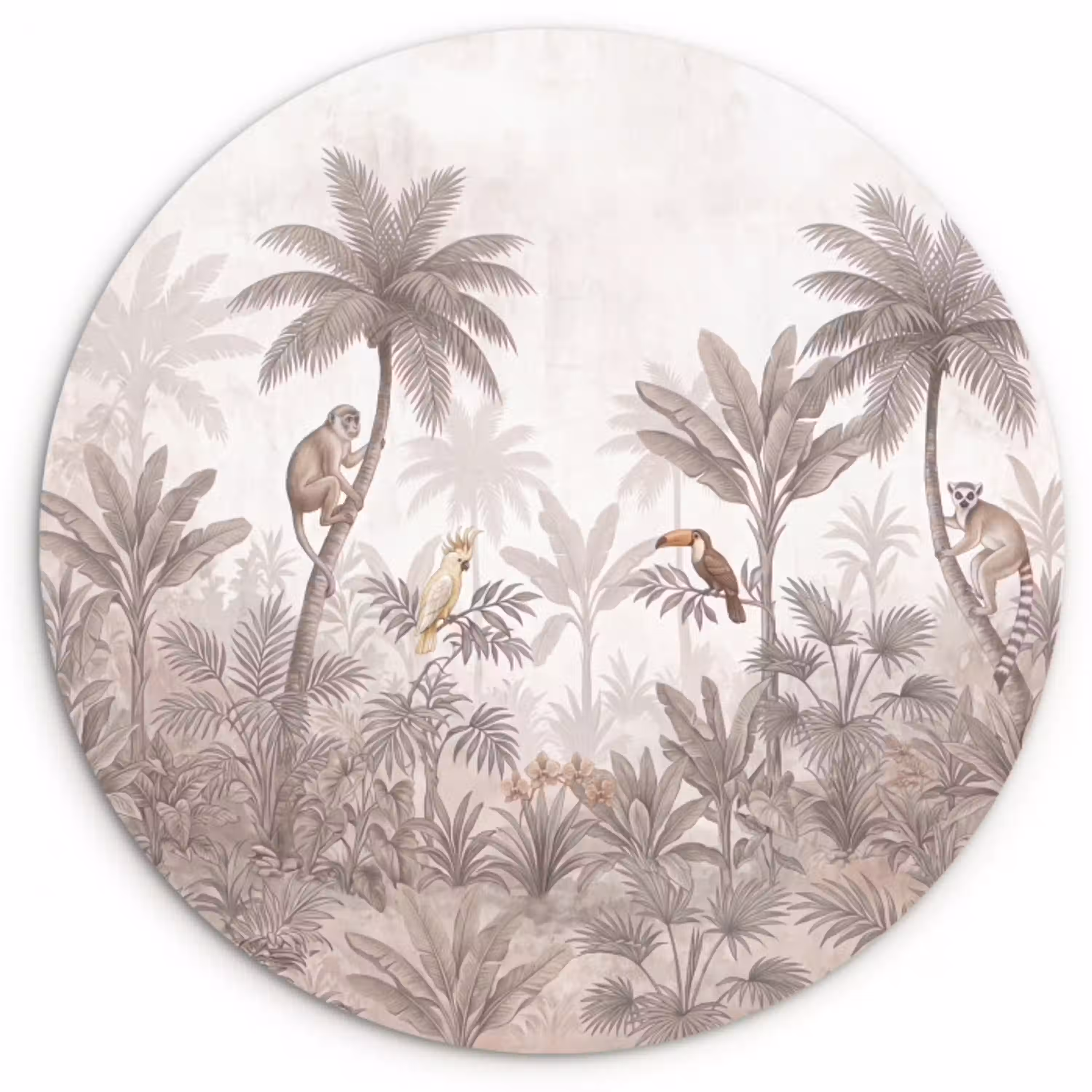 Jungle - Dieren - Palmbomen Wandcirkel kunststof plaat 5mm dik klein -3d