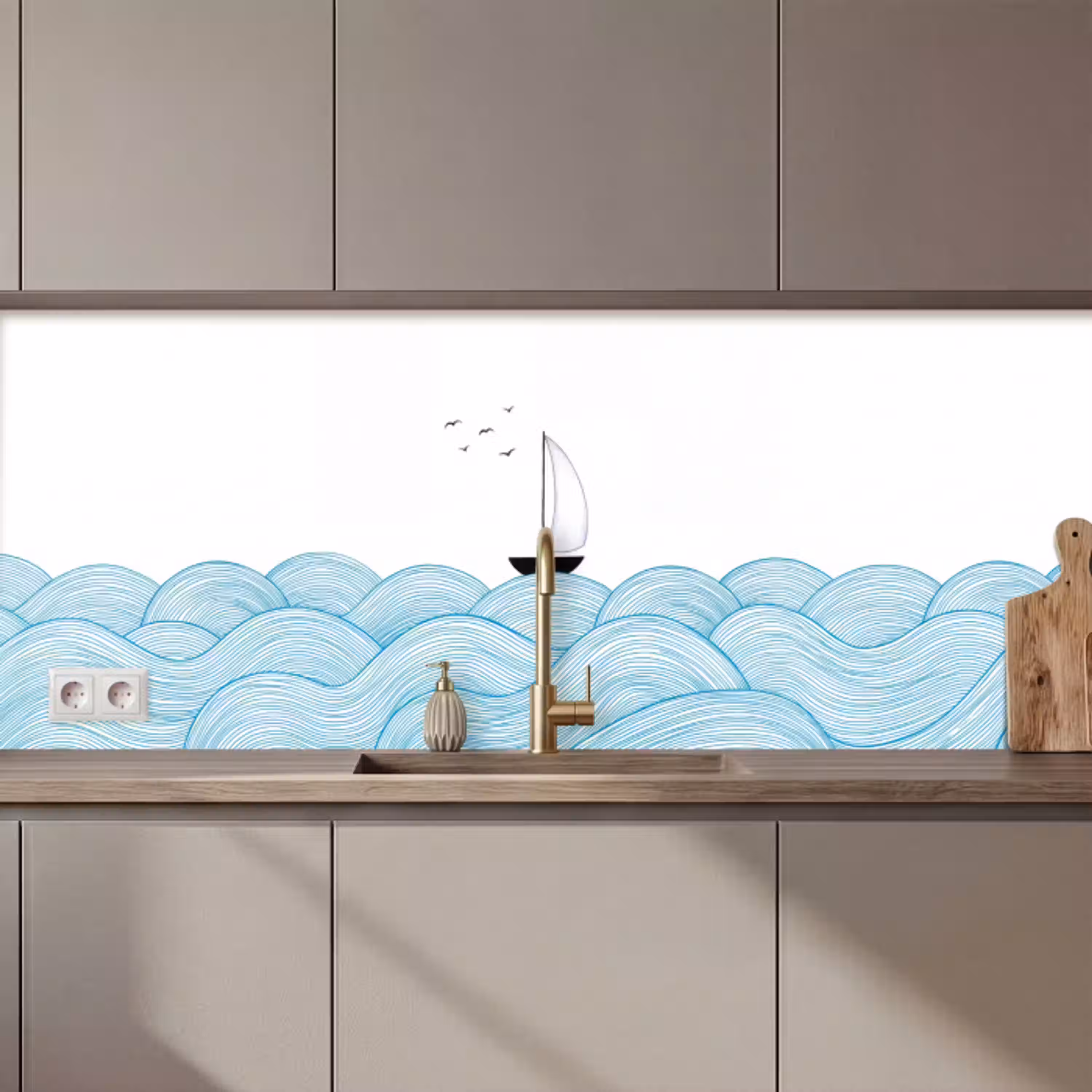 Zeilboot - Golven - Zee - Illustratie - Blauw keuken achterwand 2 middel zz_3dshopping