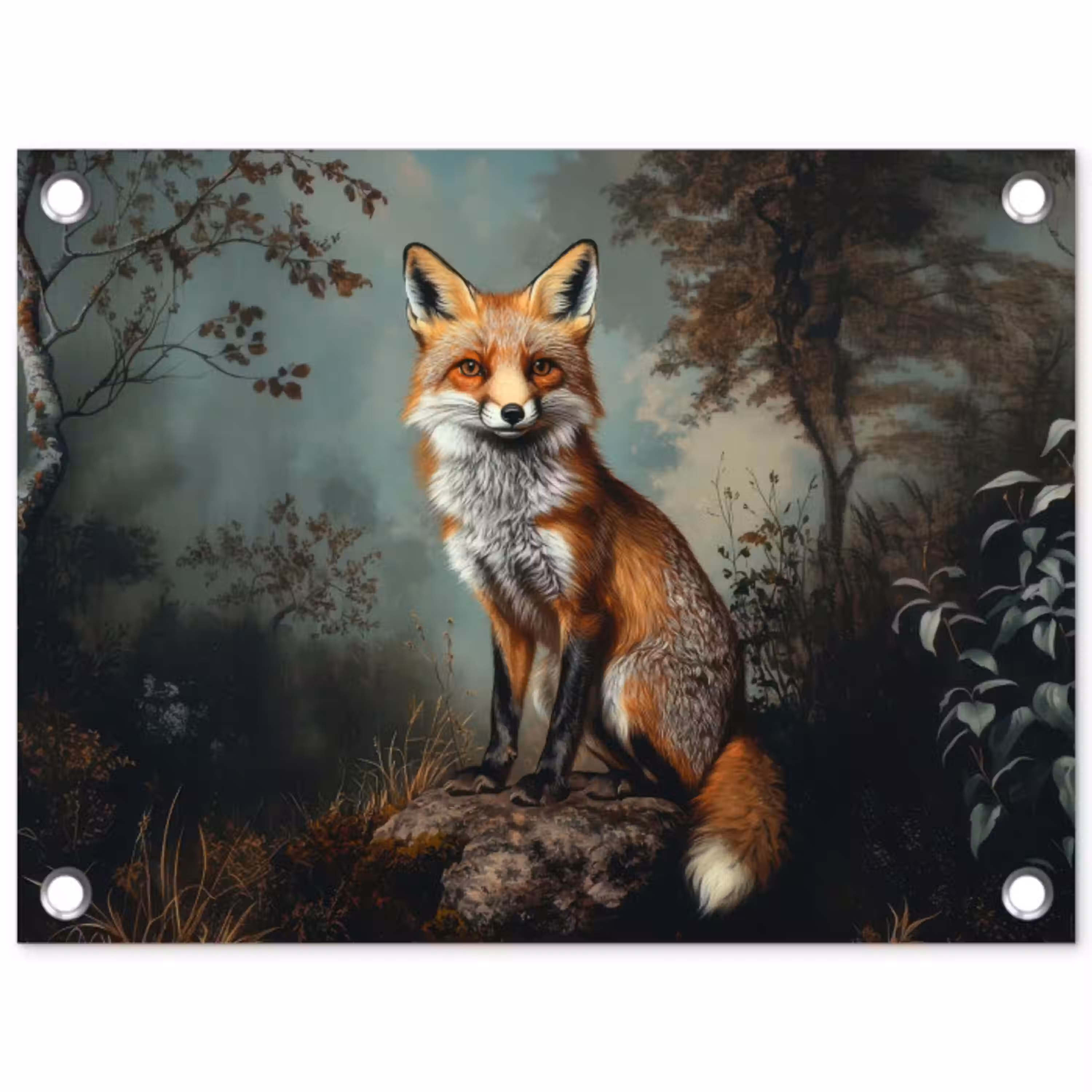 Vos - Rots - Bos - Oranje tuinposter los doek klein -3d