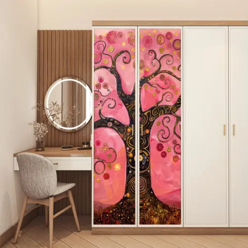 Boom - Levensboom - Roze - Goud deurposter klein -sfeer3