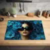 Vrouw - Bloemen - Blauw - Aesthetic - Luxe Inductie beschermer vinyl 3mm klein -sfeer5