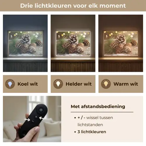 Dennenappels - Kerstsfeer - Bruin - Groen Light Box met batterij (Wandlamp) middel -USP_lichtkleurNL