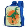 Groene dino tussen varens Kinderrugzak - Blauw middel -schuin