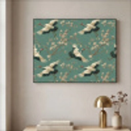 Kersenbloesem - Kraamvogels - Groen Textielframe zwart klein 947 -sfeer2