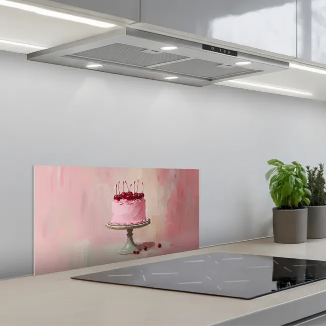Taart - Pink - Cherry keuken achterwand spatscherm klein -3d_schuin