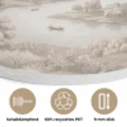 Rivierlandschap - Bergen - Natuur - Vintage - Beige Akoestische PET Vilt - Rond klein -closeup_DE