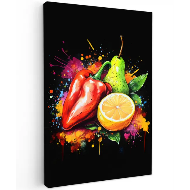 Paprika - Peer - Citroen - Graffiti - Verf - Abstract Tuinposter op houten frame 2 cm dik klein -3d