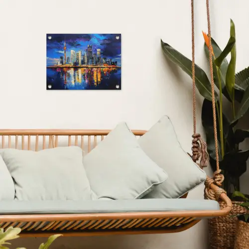 Skyline Toronto - Modern - Stadslicht - Blauw tuinposter los doek klein -sfeer7