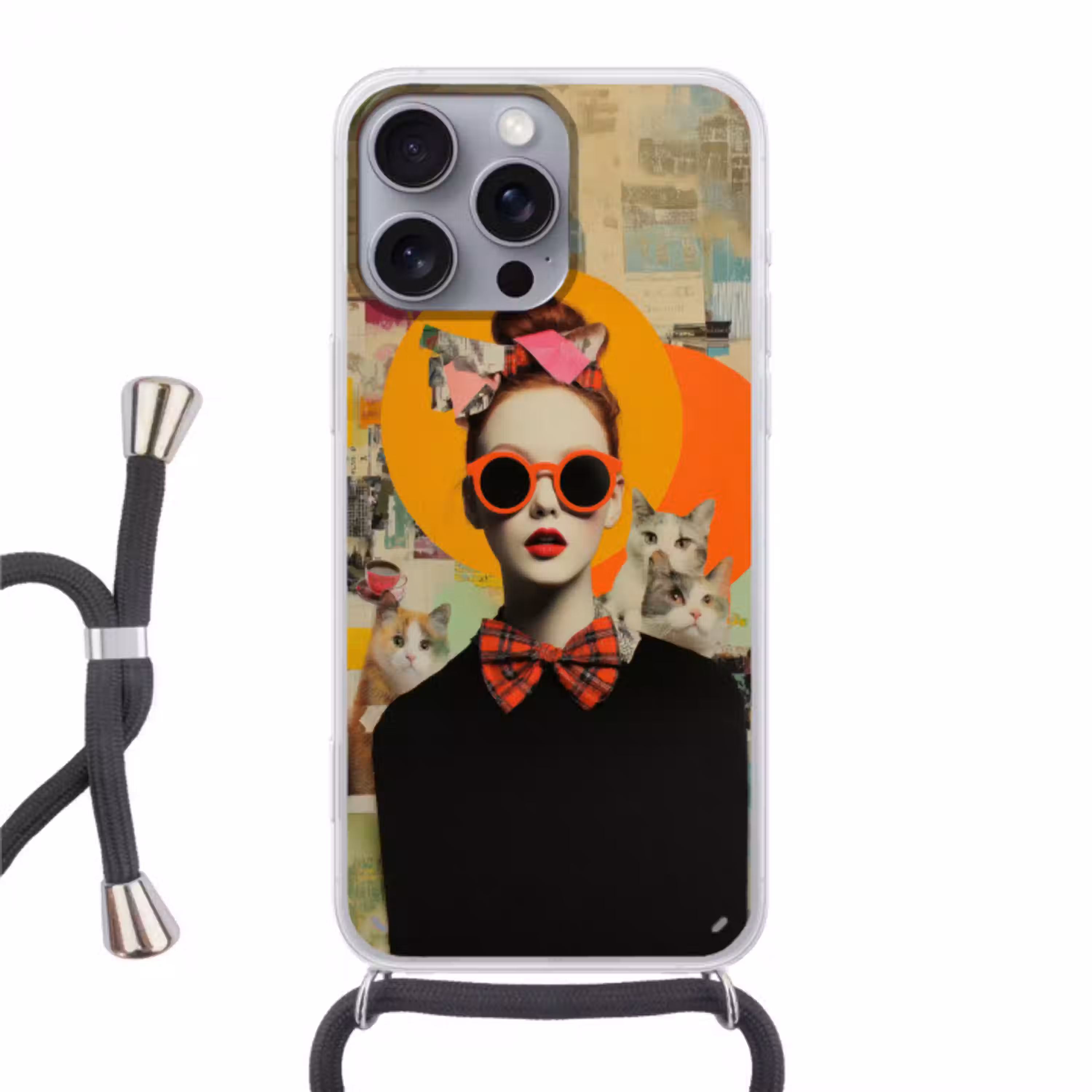 Vrouw - Bril - Strik - Retro Hoesje iPhone 16 Pro Max met koord klein -3d
