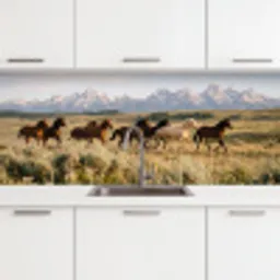 Paarden - Kudde - Bergen - Vrijheid - Wild keuken achterwand 2 middel -3d