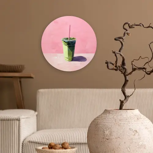 Beker - Rietje - Minimalistisch - Groen Wandcirkel plexiglas klein -sfeer1