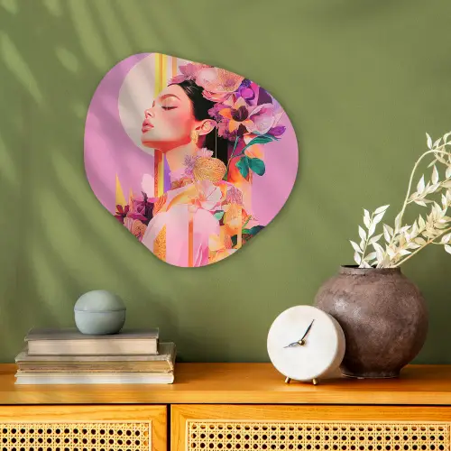 Vrouw - Bloemen - Paars - Abstract Wandcirkel Organisch Forex 3mm klein -sfeer2