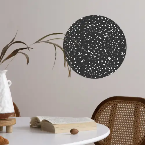 Terrazzo -  Patroon - Zwart - Wit Wandcirkel behangsticker klein 186 -sfeer3