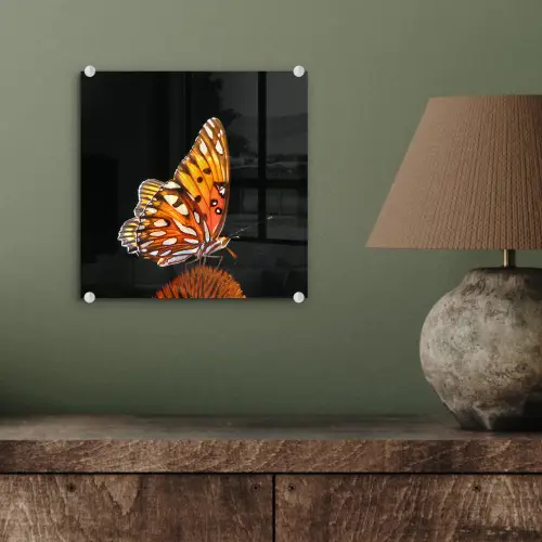 Vlinder - Bloemen - Insect - Portret - Zwart - Oranje plexiglas 5mm klein -sfeer3