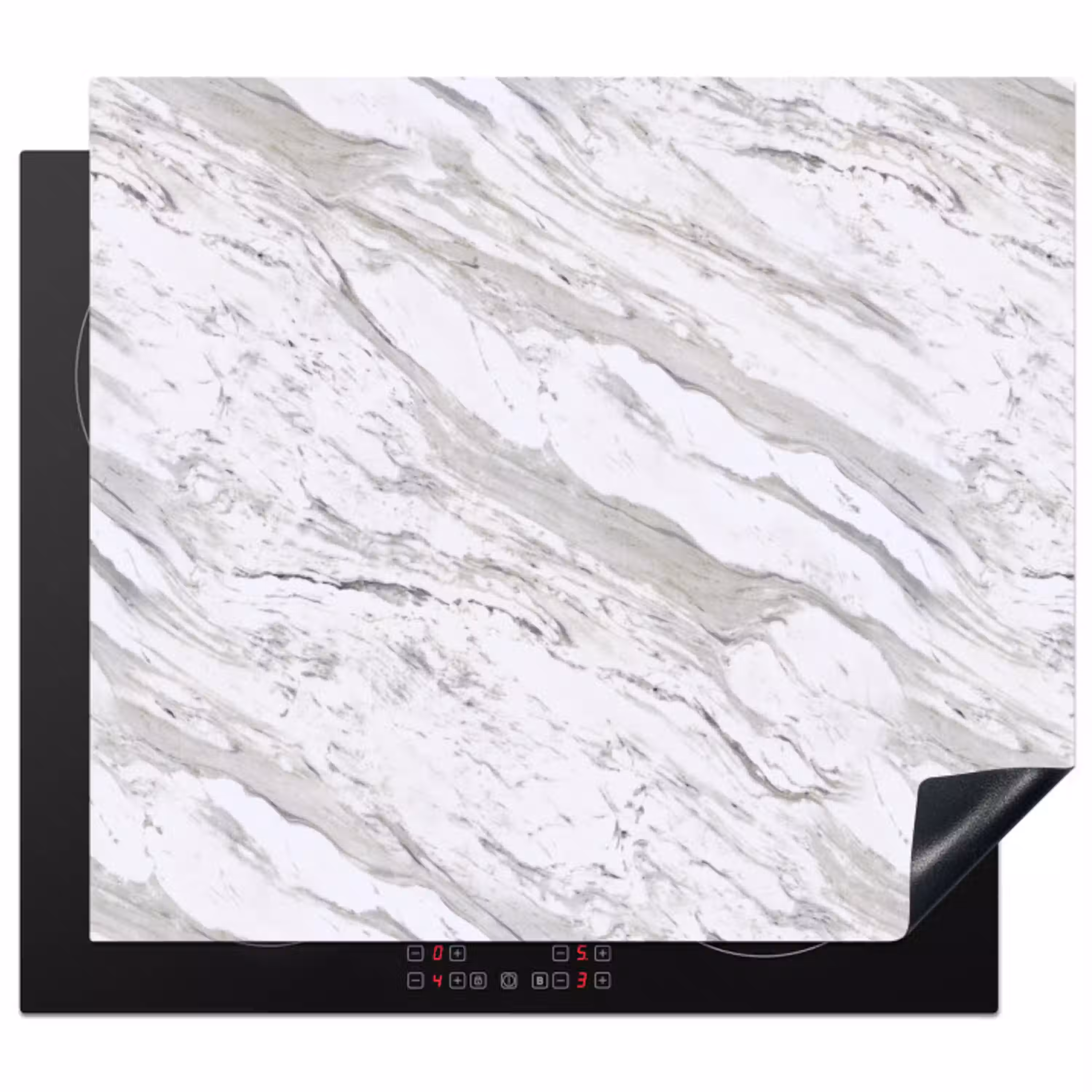 Marmer - Wit - Grijsgroen Inductie beschermer vinyl 3mm middel 274 -3d