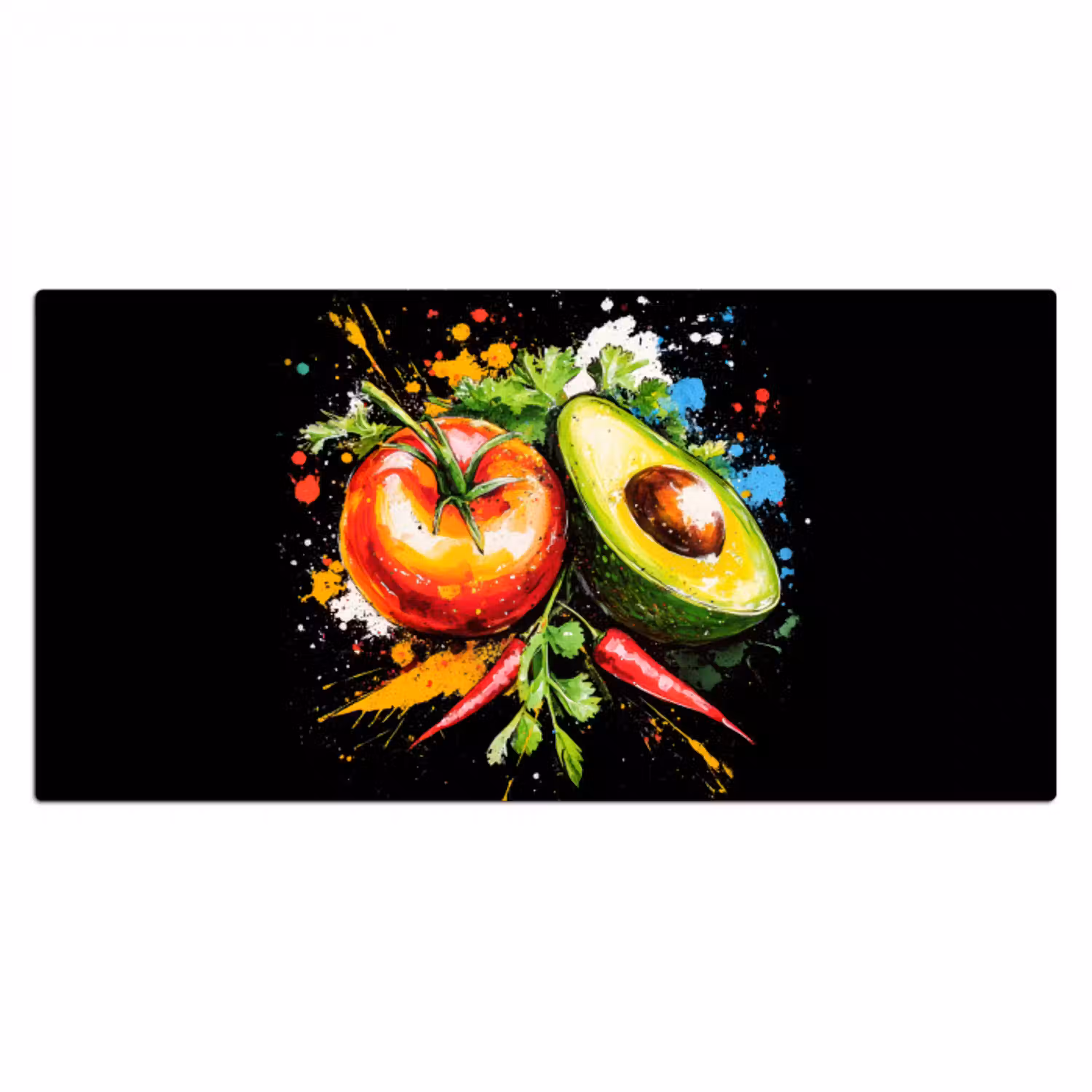 Tomaat - Avocado - Peper - Graffiti - Verf - Modern Muismat XXL klein -3d_leeg