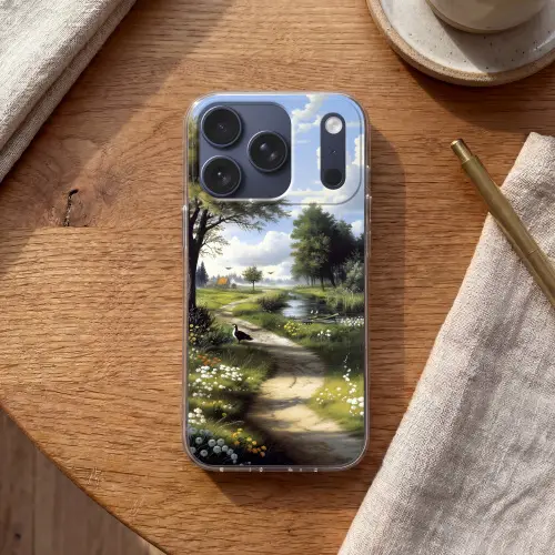 Zandpad - Groen landschap - Water Telefoonhoesje iPhone 17 Pro klein -sfeer1
