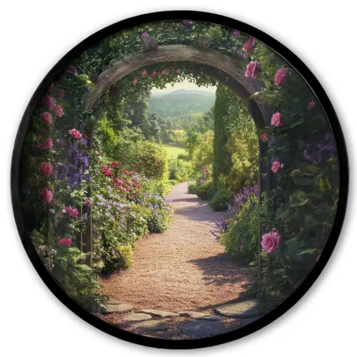 Doorkijk - Bloemen - Natuur - Rozenboog Fotolijst rond zonder passe partout klein -3d