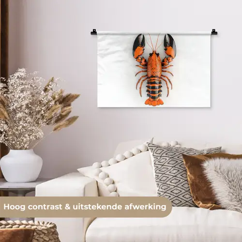 Kreeft - Zwart - Oranje - Wit - Uniek Wandkleed katoen klein -sfeer1