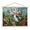 Schildpad - Zeewier - Mozaïek textielposter latten blank klein -3d