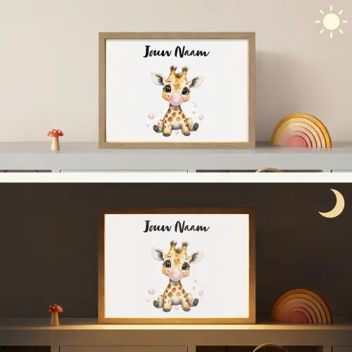 Giraffe - Roze - Kauwgom Light Box met batterij (Wandlamp kind) middel -sfeer3_kind