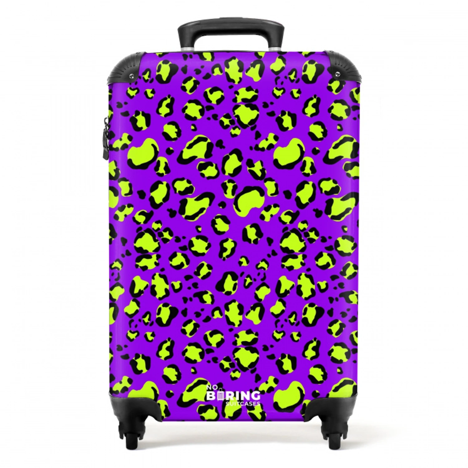 Panterprint in limoengroen op paarse achtergrond NBS - Handbagage koffer - Volwassenen Unisex middel -productfoto_recht