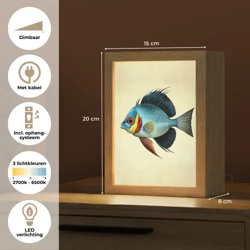 Blauw - Kieuwen - Vis - Illustratie Light Box met kabel (Tafellamp) klein -USP_NL