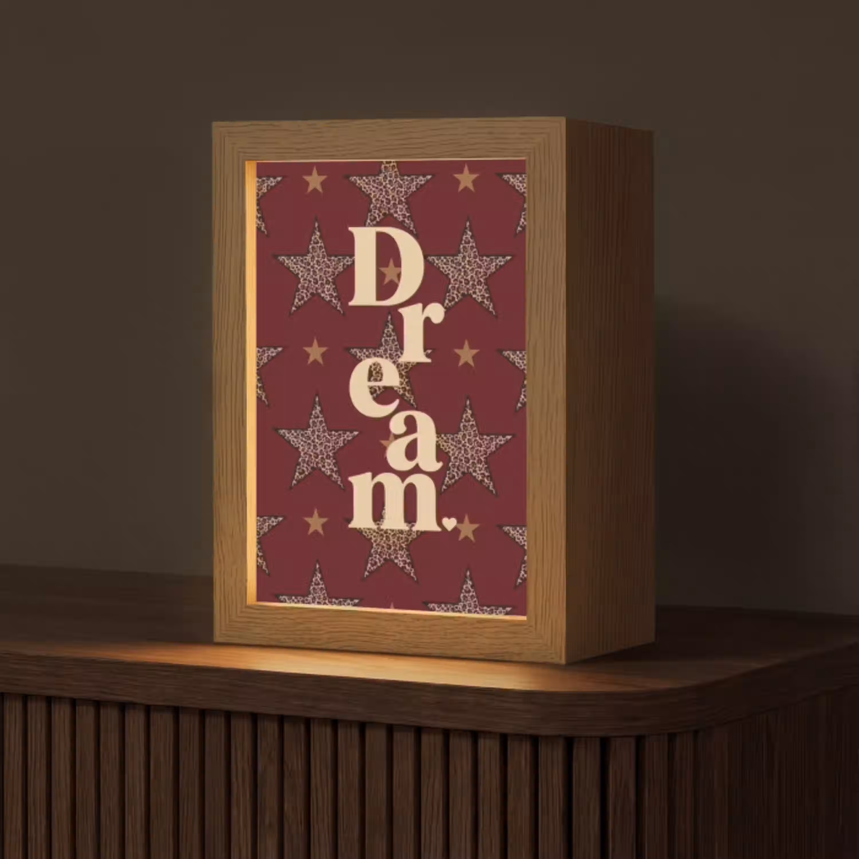 Sterren - Luipaardprint - Dream - Bordeaux Light Box met kabel (Tafellamp) klein -z3d_website