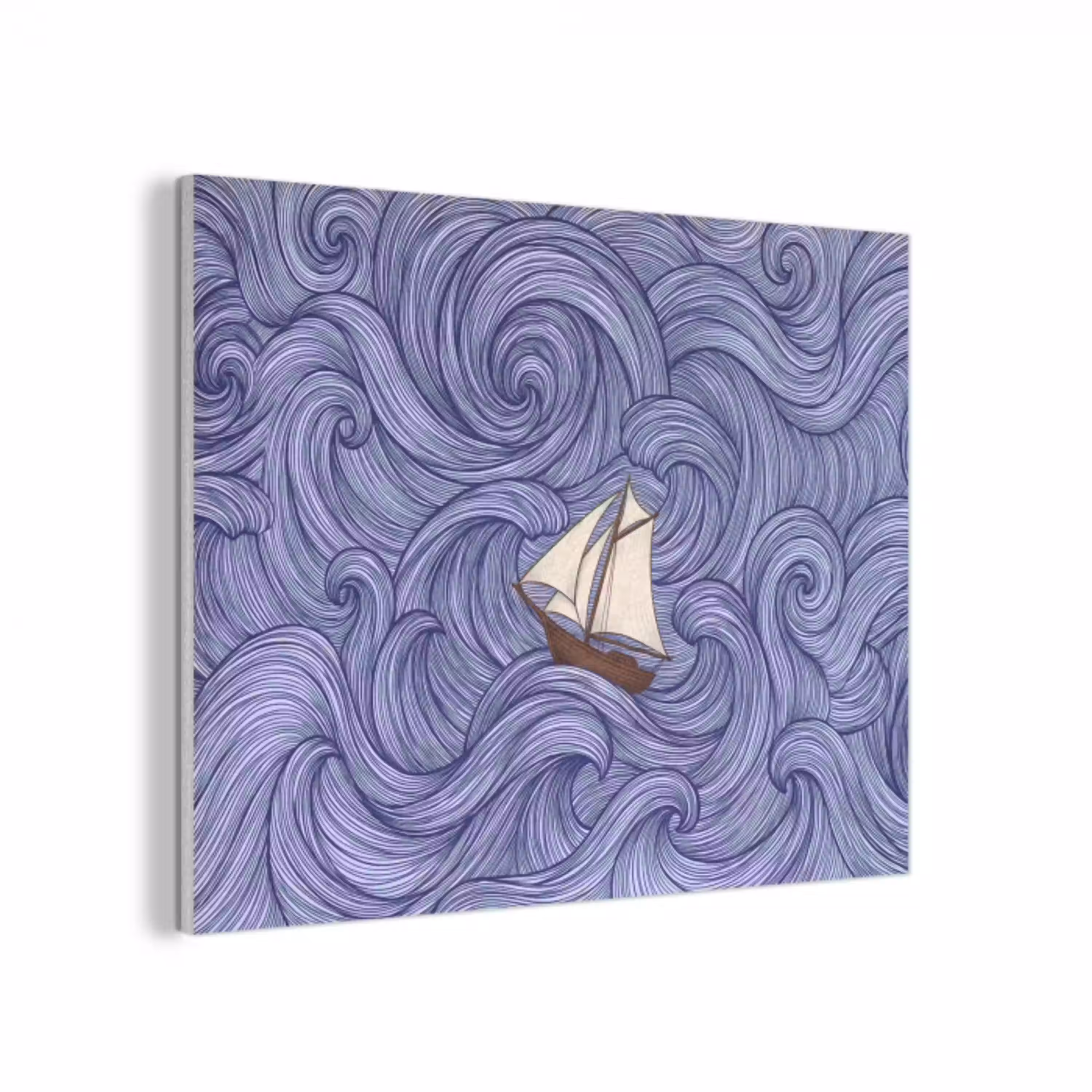 Schip - Golven - Zee - Illustratie - Blauw PET vilt klein -3d