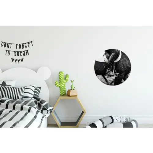 Paard - Sport - Zwart - Wit Wandcirkel aluminium klein -kinderkamer