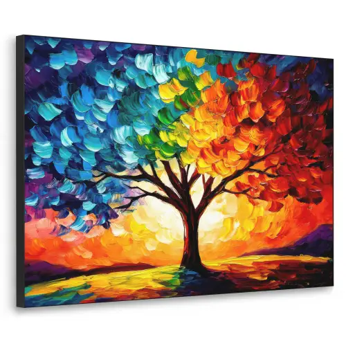 Boom - Kunst - Natuur - Zonsondergang Textielframe zwart klein -3d