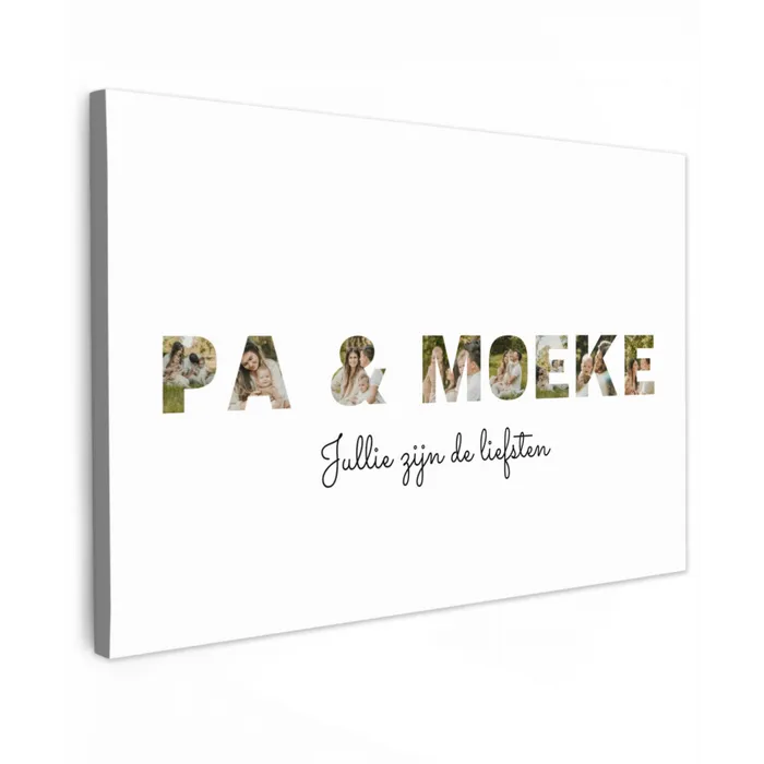 Pa & Moeke - Lettercollage Tuinposter op houten frame 2 cm dik klein -3d
