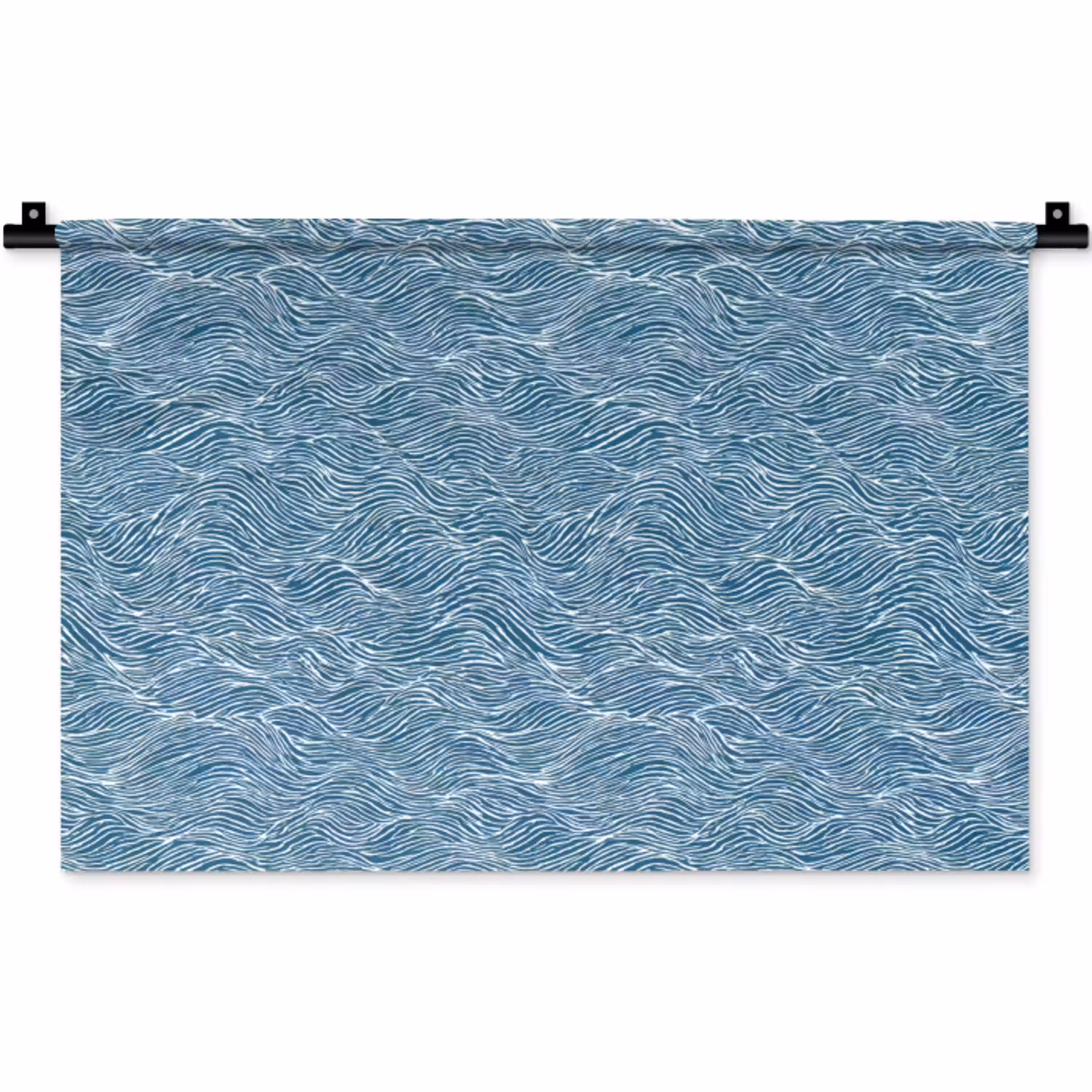 Blauw - Wit - Golven - Getekend - Textuur Wandkleed katoen klein 269 -zz3d