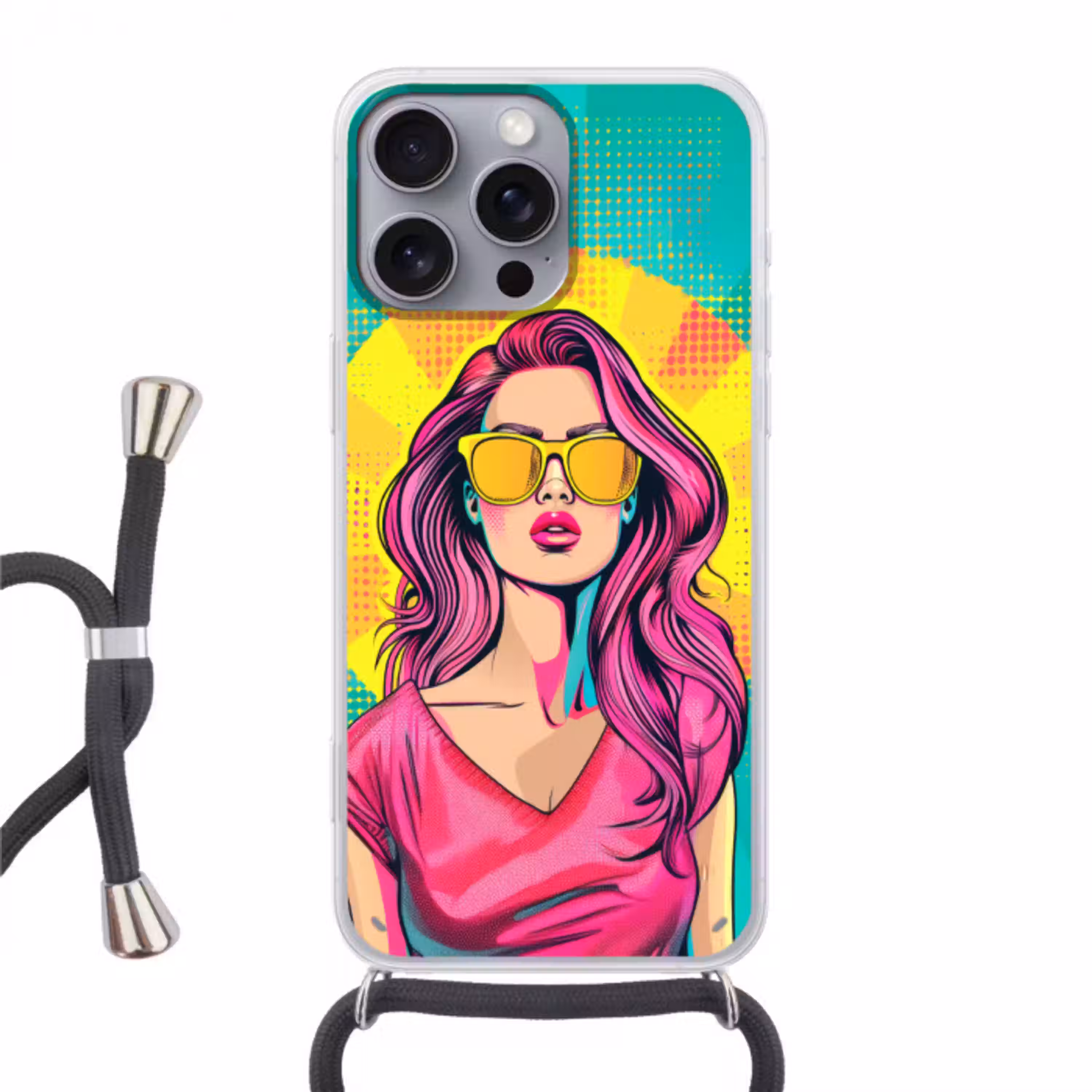 Zonnebril - Vrouw - Zonnig - Geel Hoesje iPhone 16 Pro Max met koord klein -3d