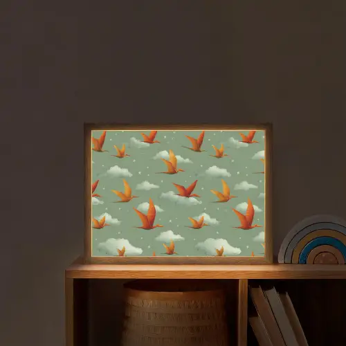 Dinosaurussen - Wolken - Sterren - Oranje Light Box met batterij (Wandlamp kind) middel -sfeer1_kind